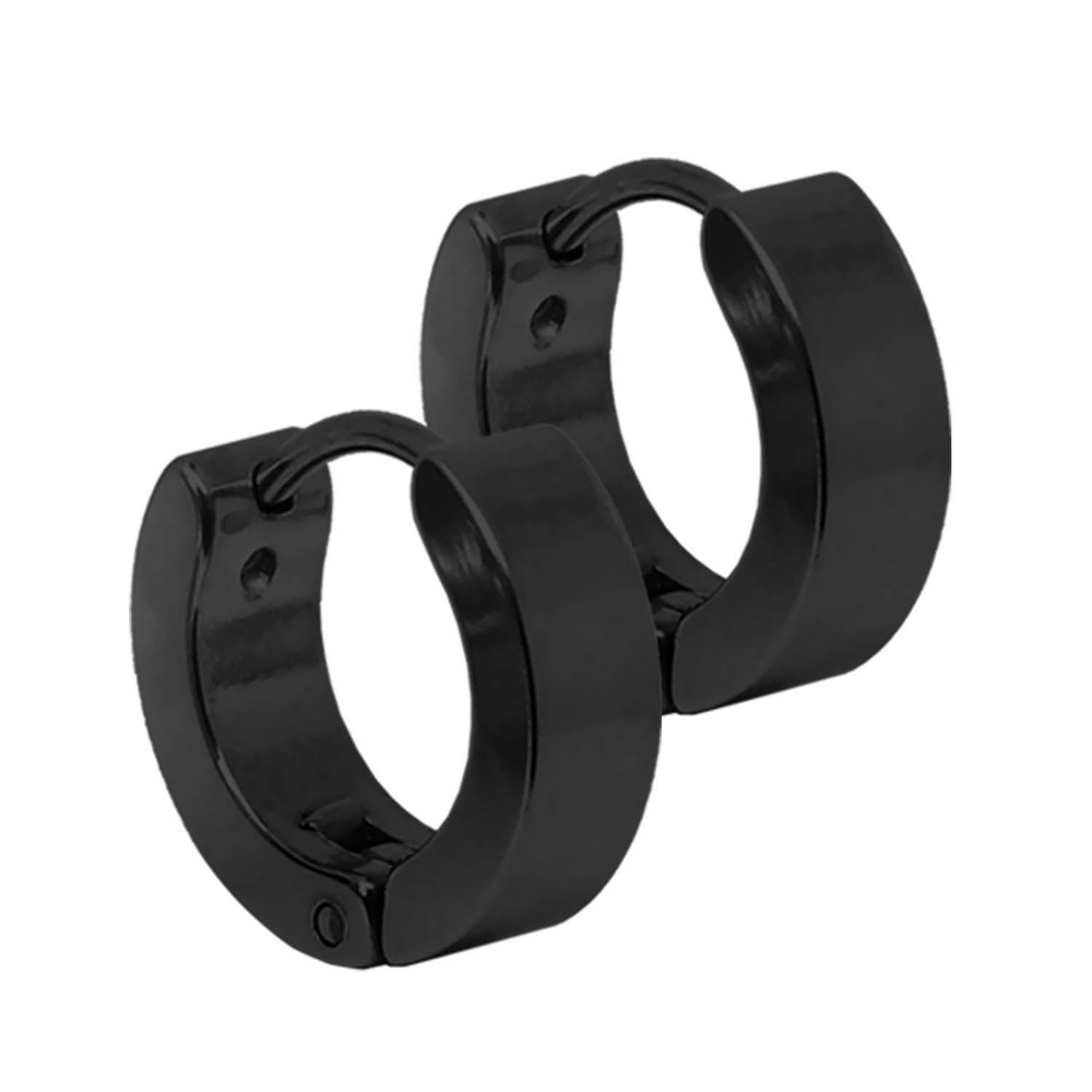 2 Creolen Edelstahlcreolen Klappcreolen Schwarz Ohrringe Huggie Unisex Herren - Bild 4 von 6