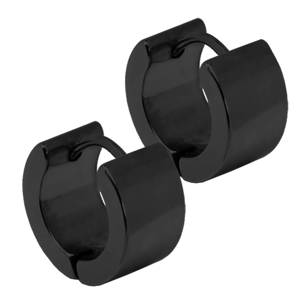 2 Creolen Edelstahlcreolen Klappcreolen Schwarz Ohrringe Huggie Unisex Herren - Bild 6 von 6