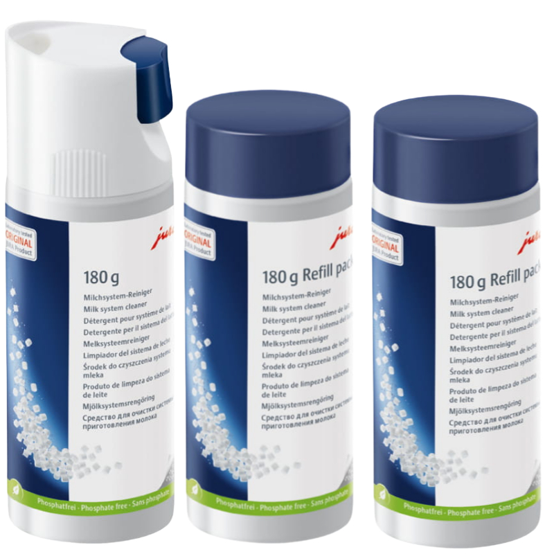 SET JURA Milchsystemreiniger Mini-Tabs + 2x Mini-Tabs Nachfüllflasche Dosiersystem 180 Reinigungen