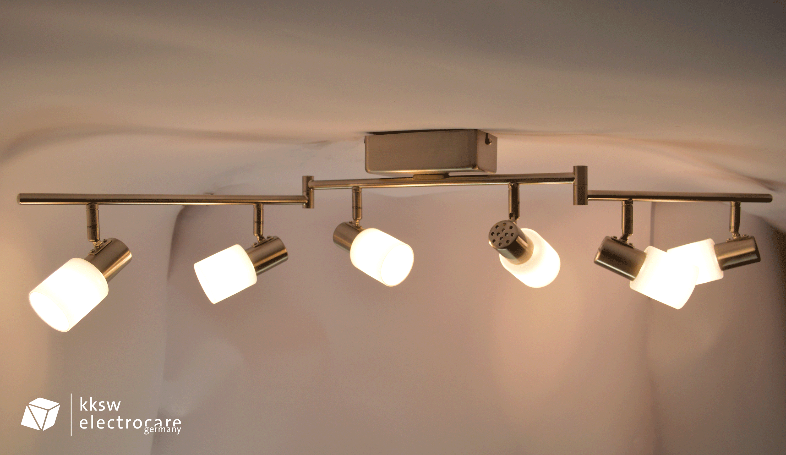 LED Spot Lampe Deckenleuchte, nickel- matt, satin, weiß modern, 6- flammig,  Metall/ Glas, Eglo 31393 Taberno | KKSW electrocare