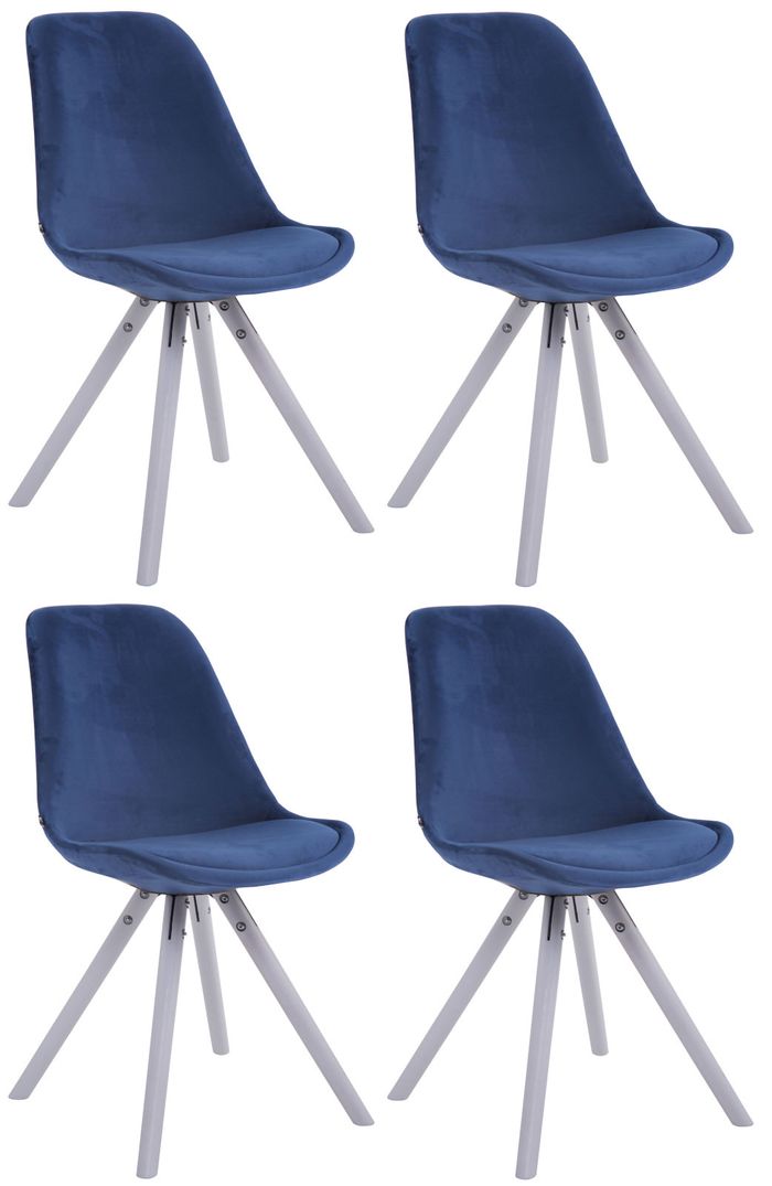 4er Set Stühle Toulouse Samt Rund weiss, blau | Swisshandel24