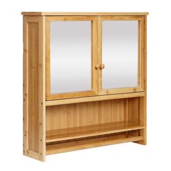 Spiegelschrank HWC-B18, Bambus 62x66x15cm | Swisshandel24