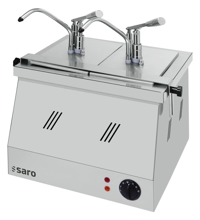 SARO Bainmarie 2x1/4 GN 200 mit Dispenser BM-0214 für professionelle Speisenausgabe