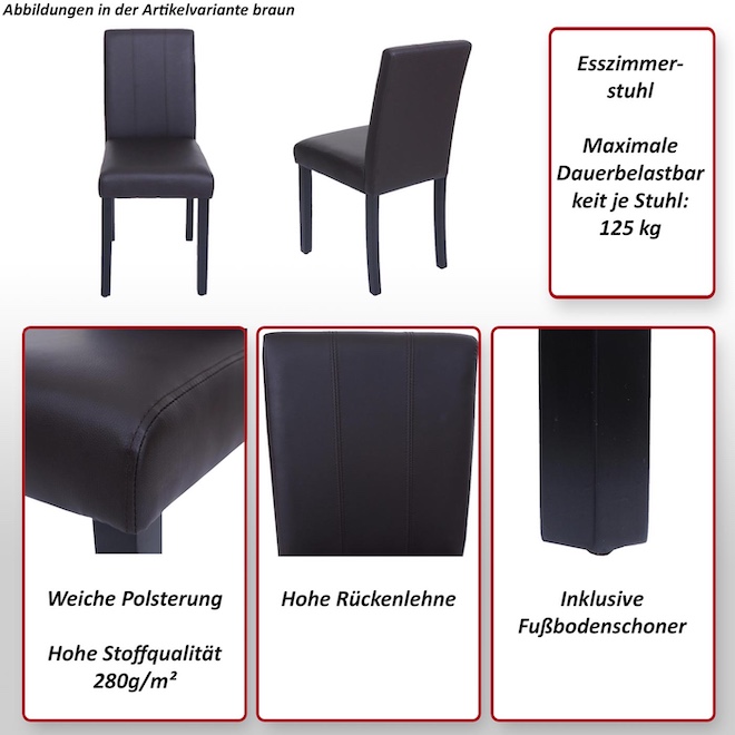 Esszimmerstuhl HWC-O65d, wichtigste Merkmale