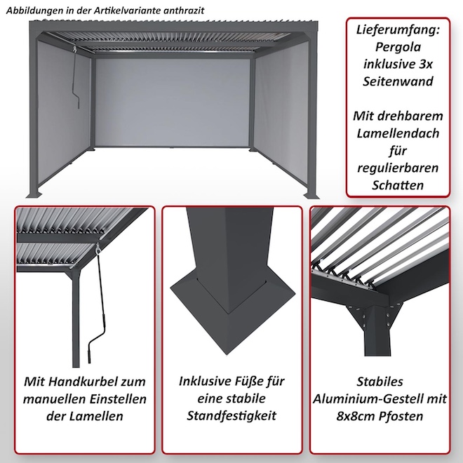 HWC-L41 Pergola mit 3x Seitenwand Funktionsbild