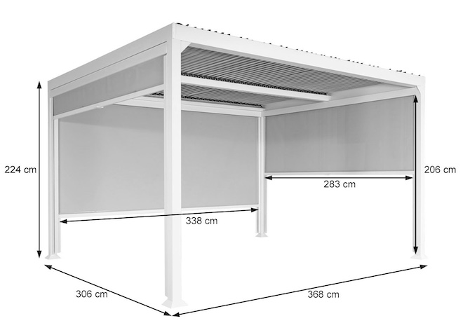 HWC-L41 Pergola mit 3x Seitenwand Bemassungsbild
