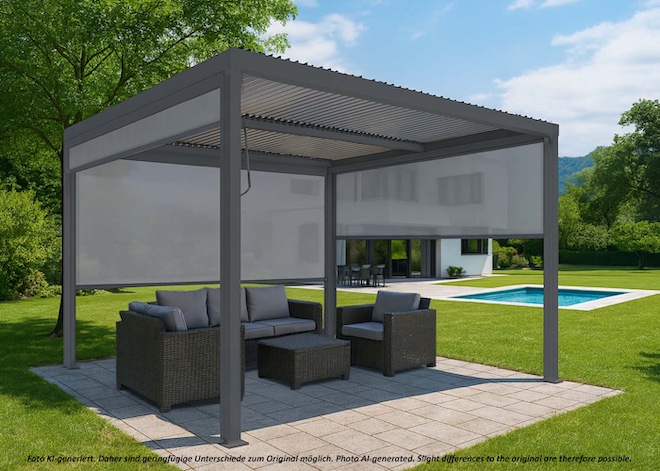 HWC-L41 Pergola anthrazit, Ambientebild im Garten