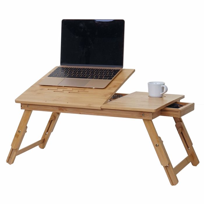 Laptoptisch, Notebooktisch Betttisch Klapptisch mit Lüftungslöcher faltbar  höhenverstellbar, Bambus