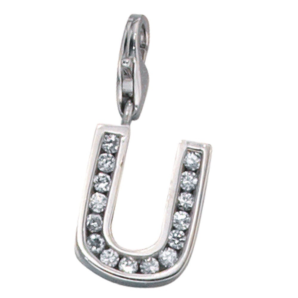 Charm Anhänger Buchstabe U 925 Sterling Silber mit Zirkonia, Charms Silberschmuck ...