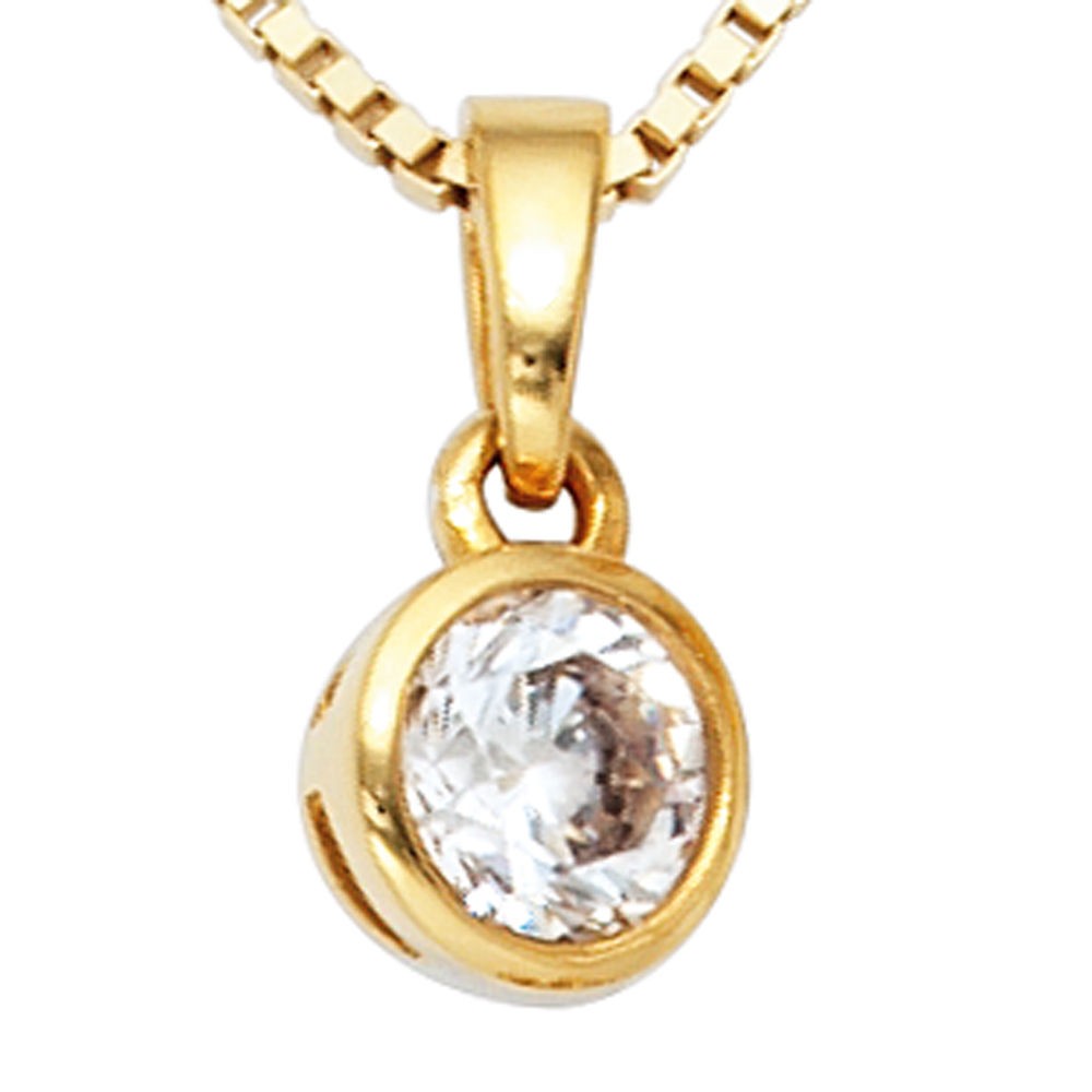 Anhänger mit Zirkonia, 925 Sterling Silber vergoldet, Damen Kettenanhänger, Halsschmuck
