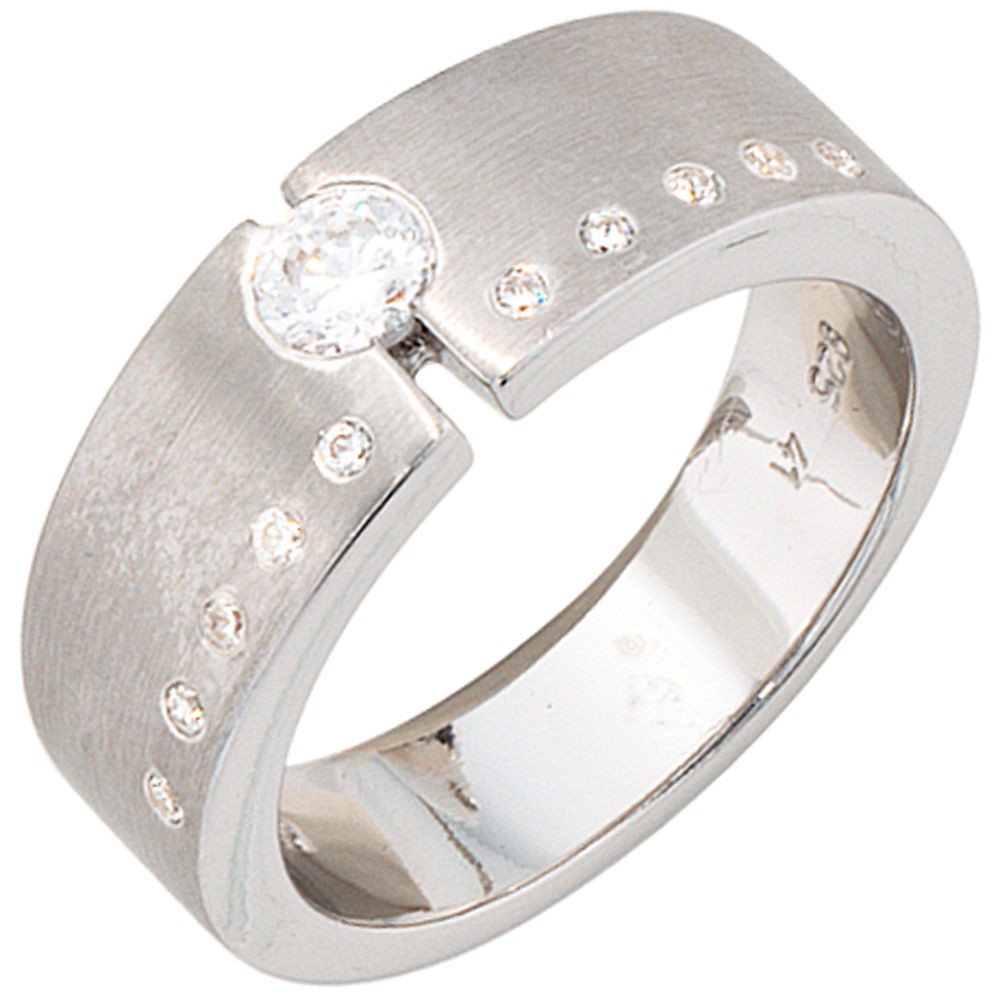 Damen Ring Sterling Silber Rhodiniert Mattiert Mit Zirkonia Silberring Silberschmuckwelt De