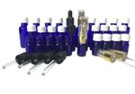 Set: 30 flacons en verre bleu cobalt (3 tailles) et accessoires