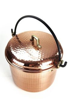 CopperGarden® Pentola in rame ø24 cm | 8 litri, martellata, con manico e  coperchio.