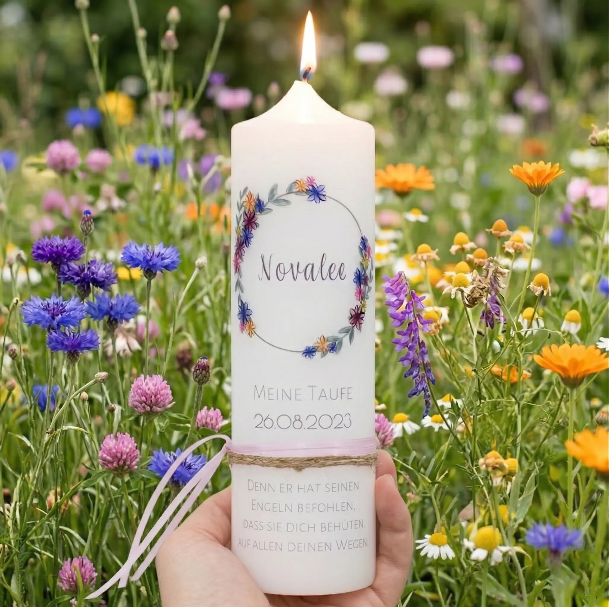 Taufkerze Wildblumen floral 