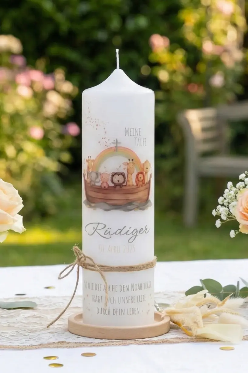 Personalisierte Taufkerze Arche Noah Detail