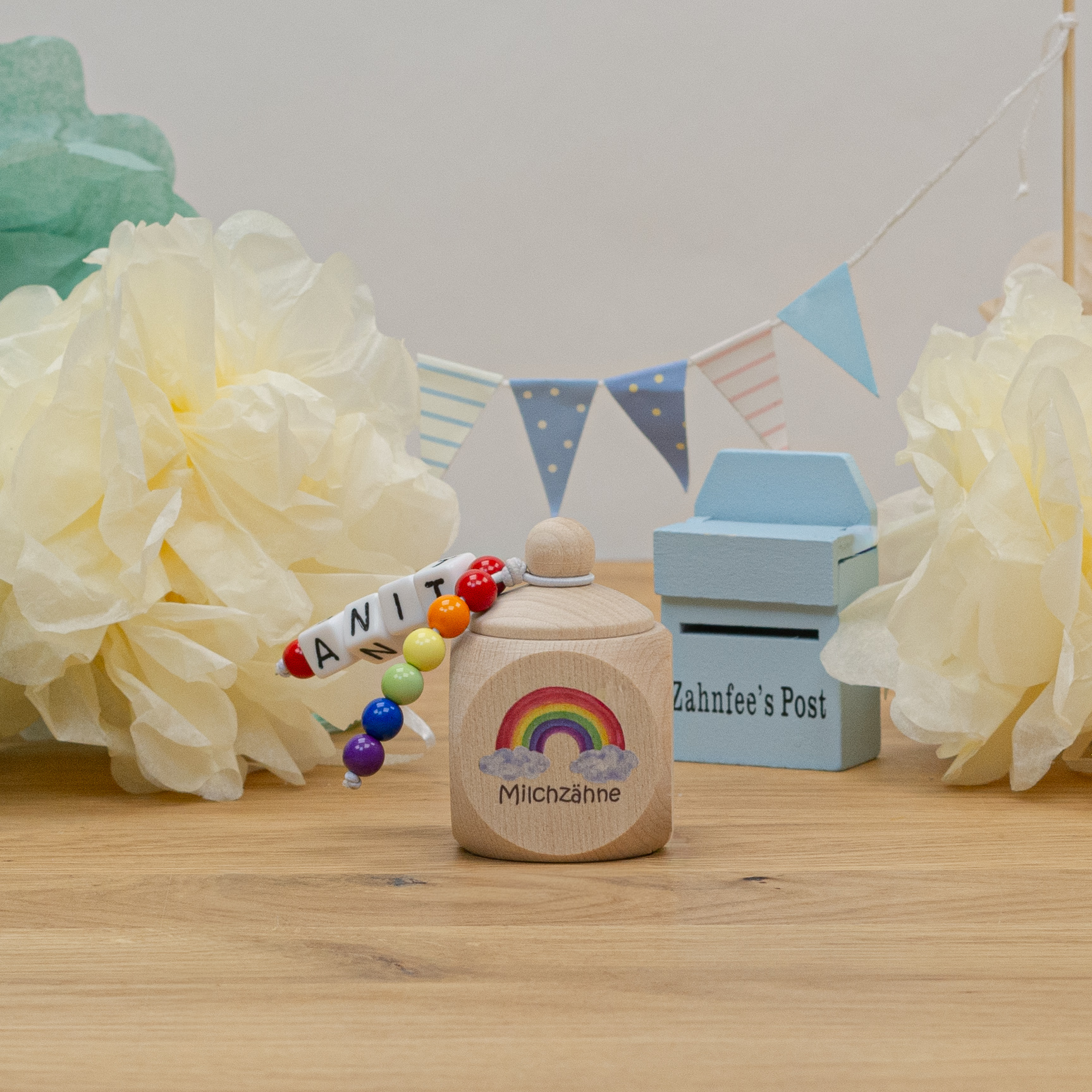 meinkerzenshop Zahndose aus Holz REGENBOGEN - zur Aufbewahrung der  Milchzhne | eBay