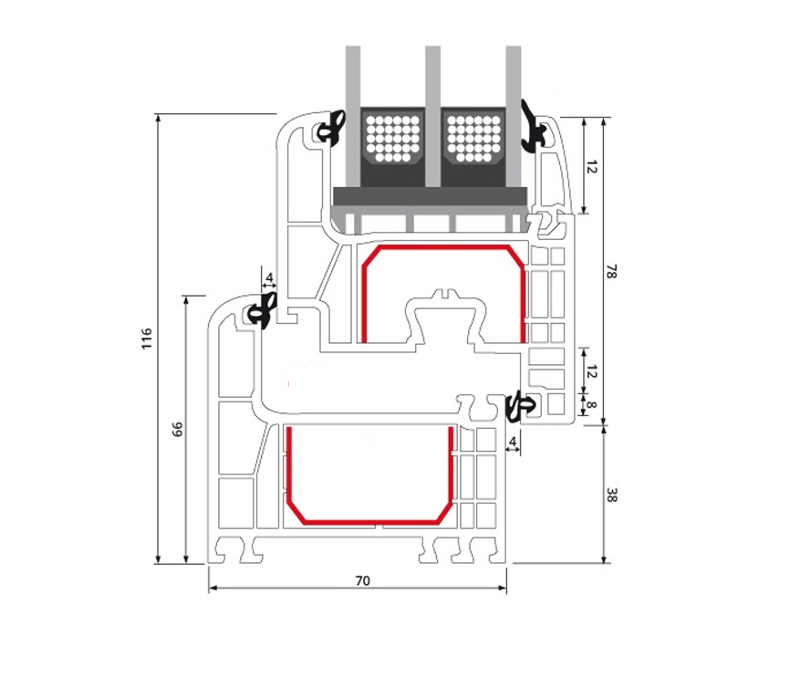 fach verglast Fenster. 6 Kammer Balkontür 1 Flügel Dreh //Kipp 2 oder 3