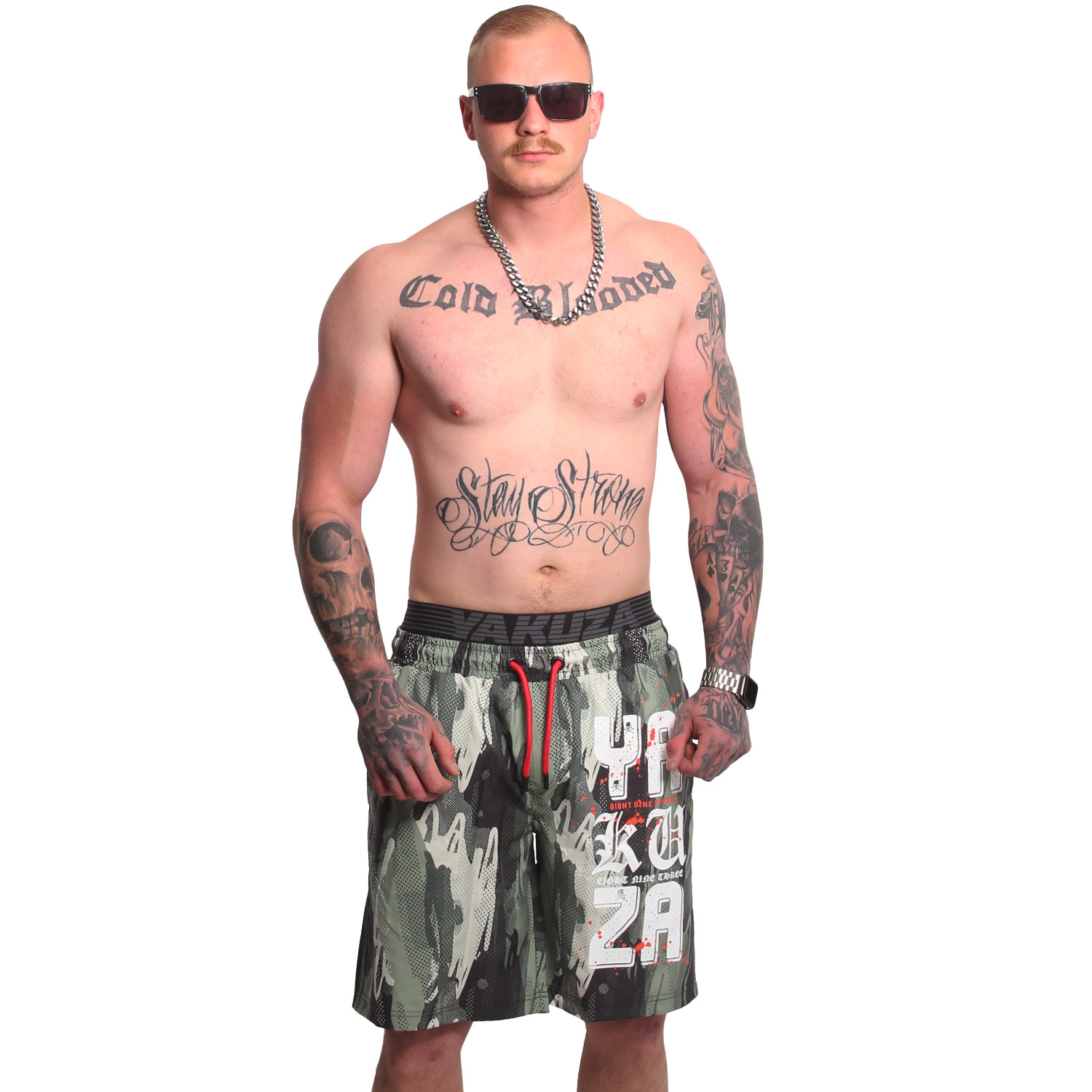 Yakuza pánské plavkové šortky URBNSTL Board Shorts camouflage/green S