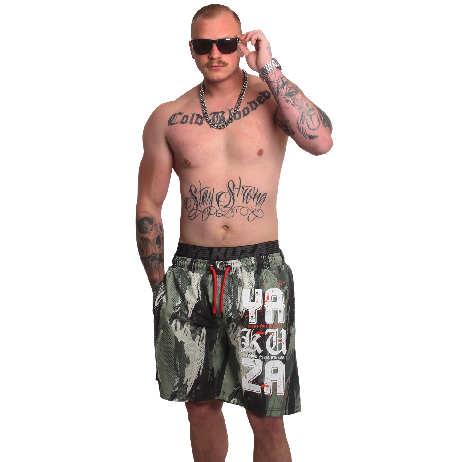 Yakuza pánské plavkové šortky URBNSTL Board Shorts camouflage/green S