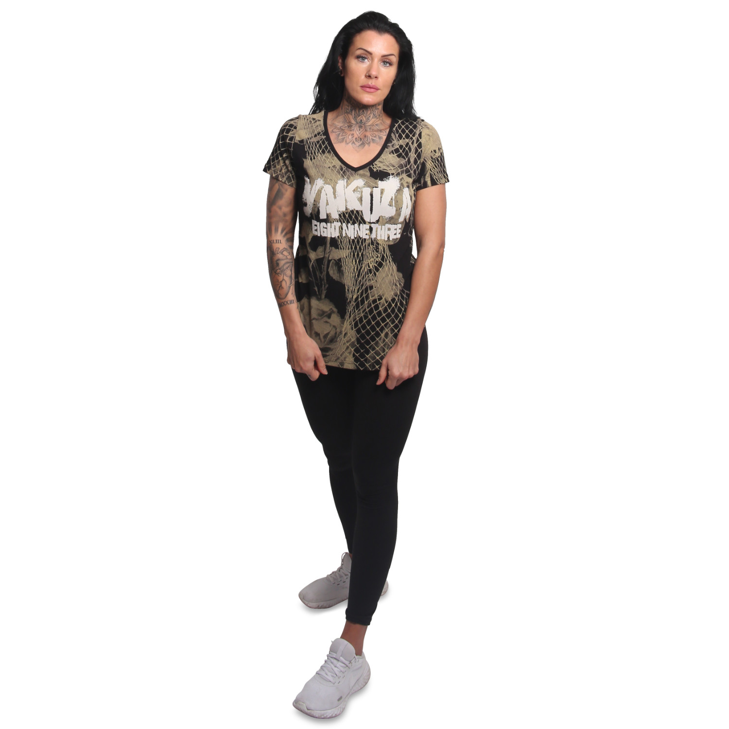 Yakuza dámské tílko Mesh Rose Curved V Neck T-Shirt