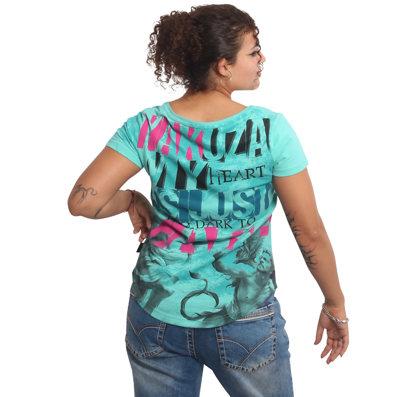 Yakuza dámské tílko Too Dark Curved Crew Neck T-Shirt pastel/turquoise XL