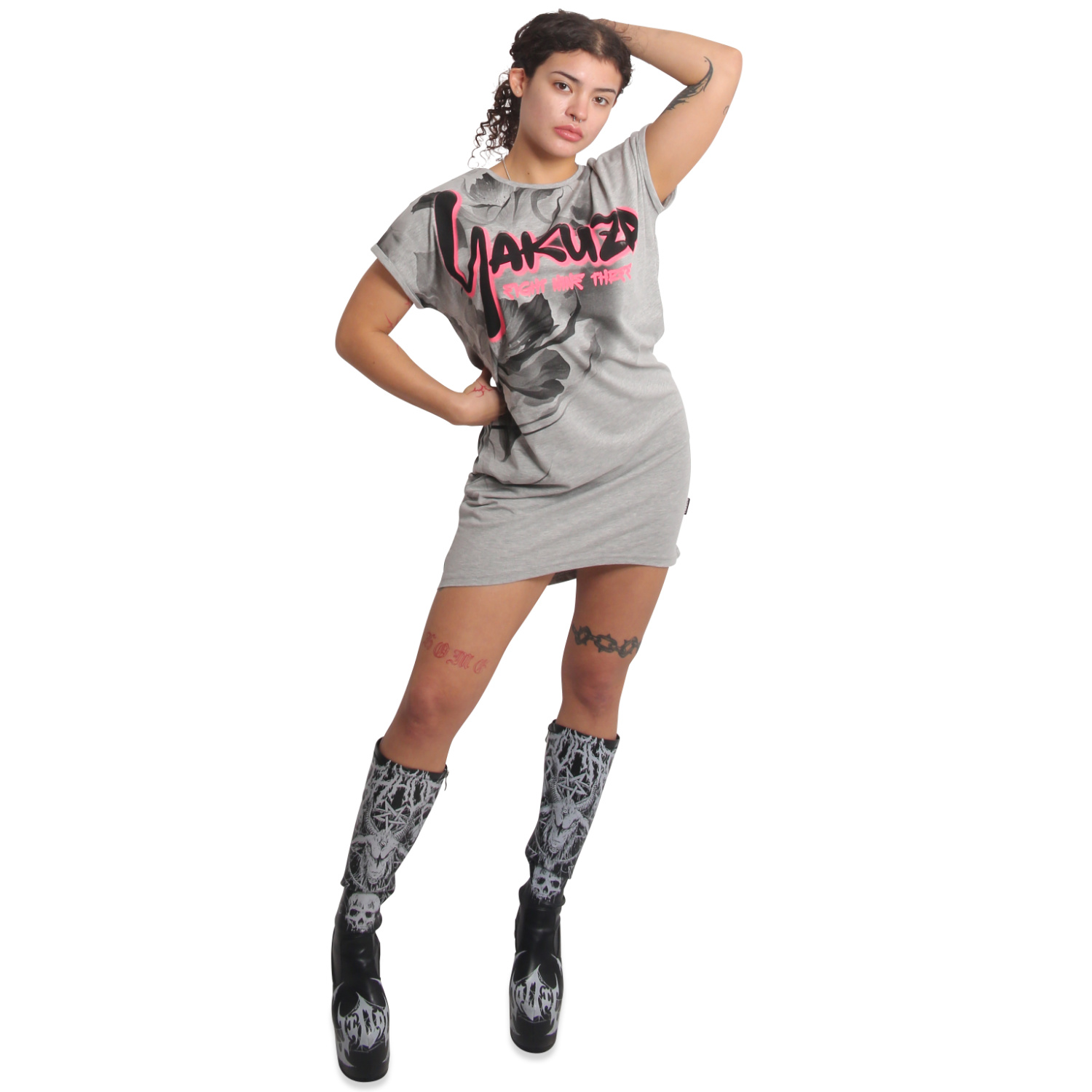 Yakuza dámské šaty Night Flower Urban T-Shirt Dress mottled/light/grey L