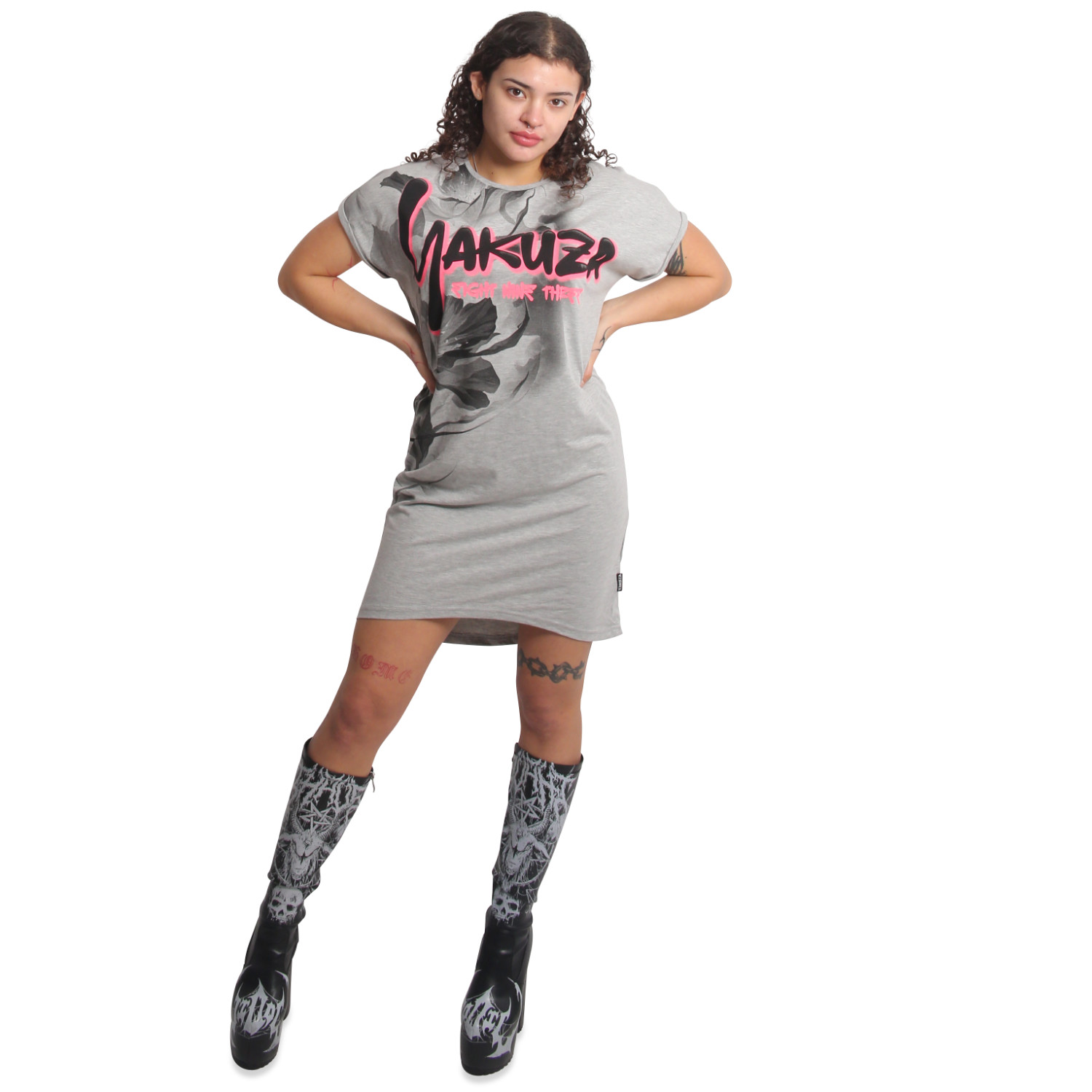 Yakuza dámské šaty Night Flower Urban T-Shirt Dress mottled/light/grey L