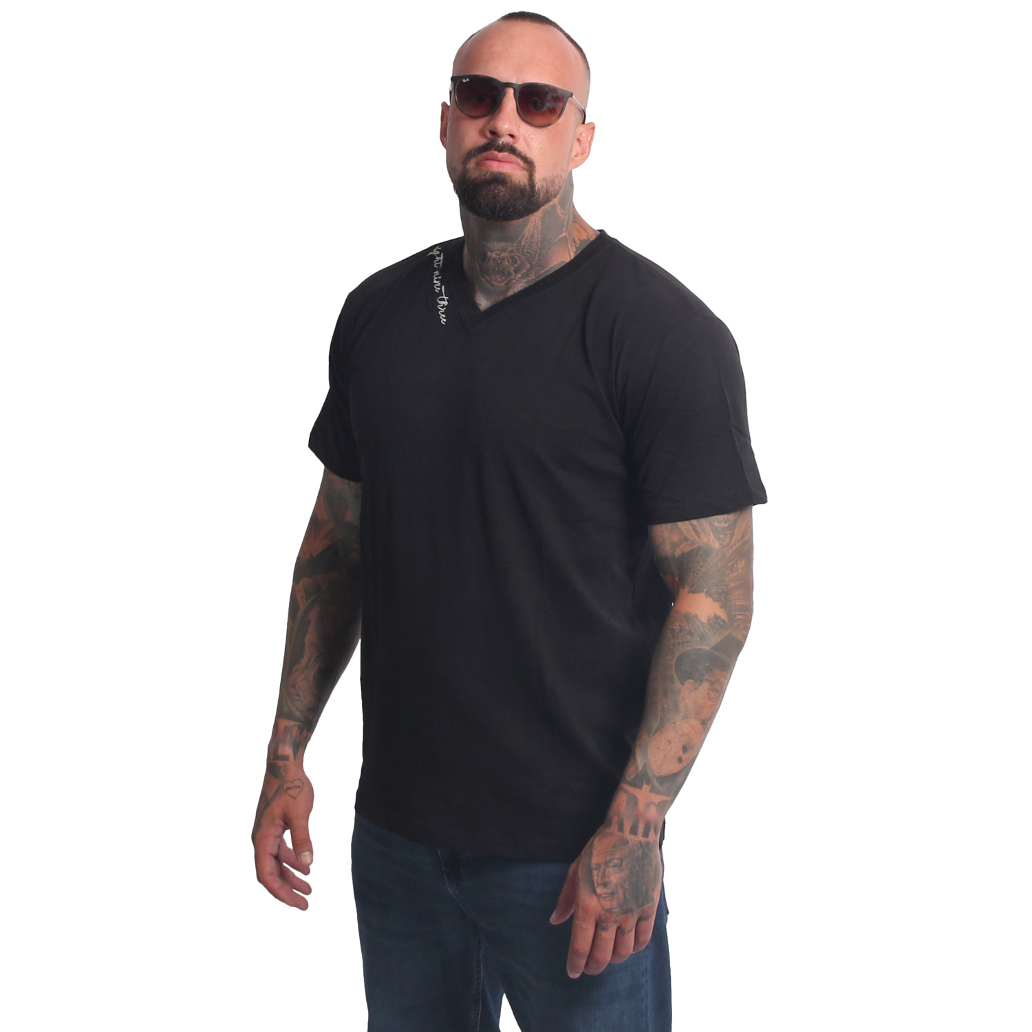 Yakuza pánské tričko Bare Regular Basic V-Neck T-Shirt black 5XL