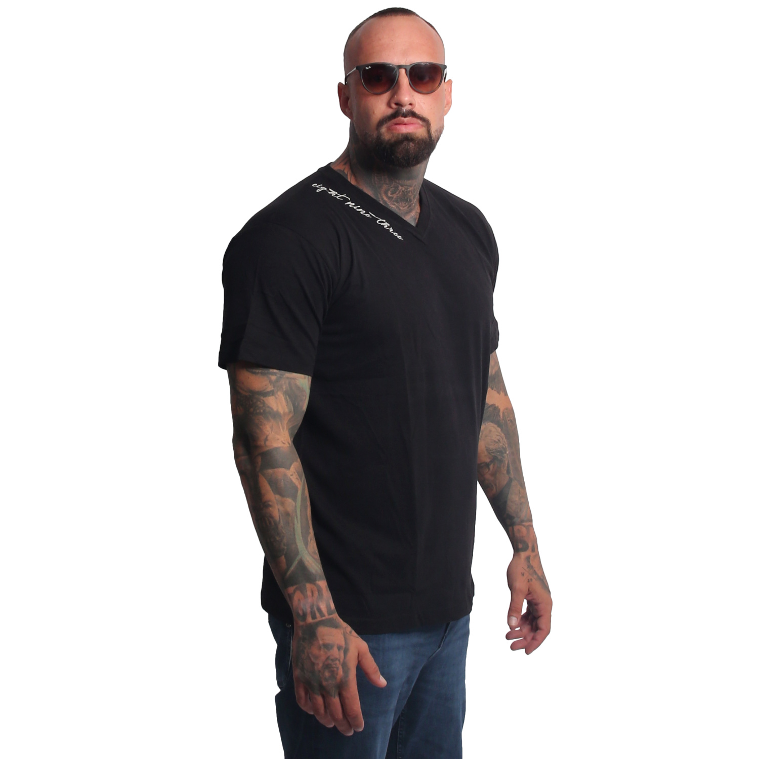 Yakuza pánské tričko Bare Regular Basic V-Neck T-Shirt black 5XL