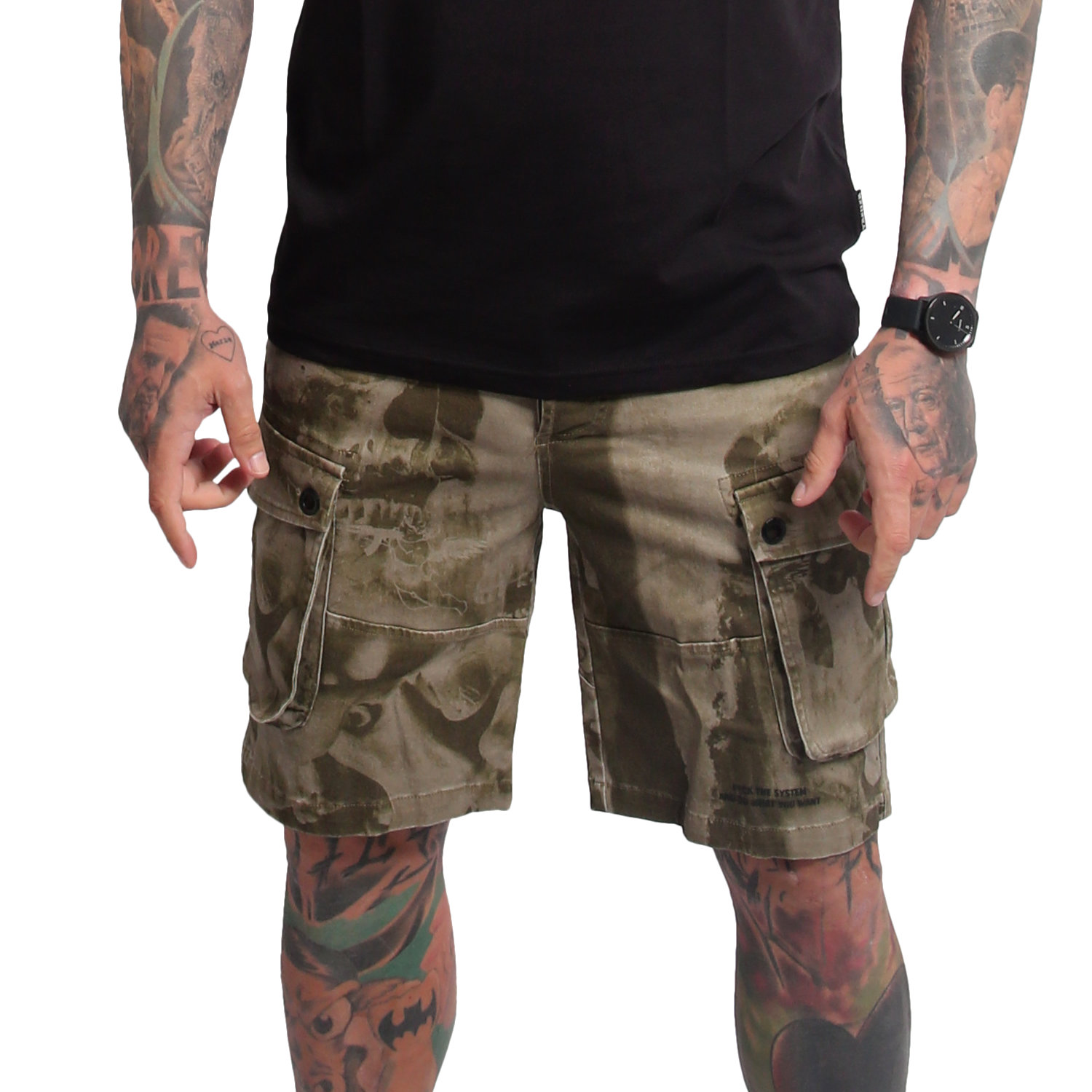 Yakuza pánské cargo šortky Crashed Skull Cargo Shorts burned/olive