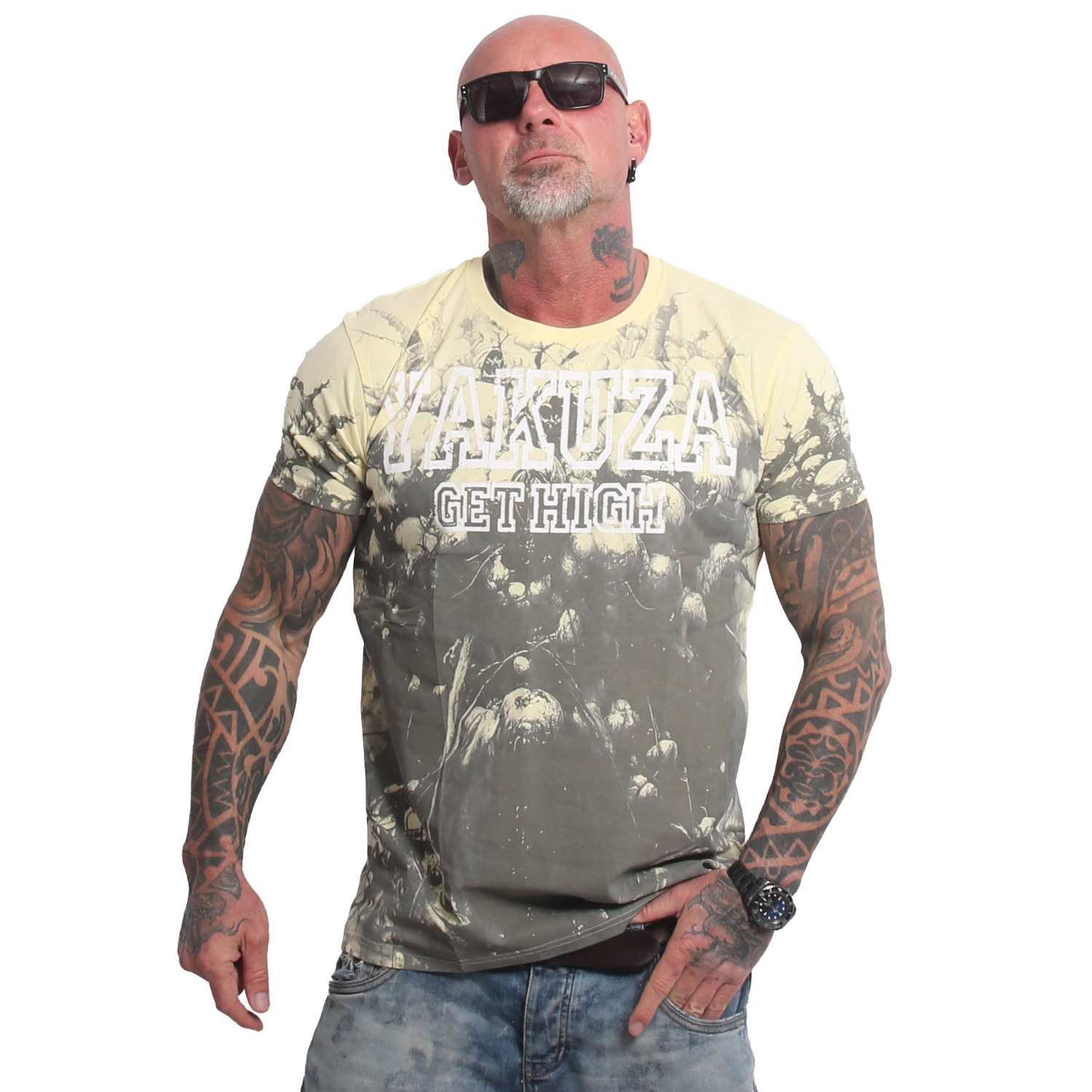 Yakuza pánské tričko Get High Allover Regular T-Shirt dark/gull/gray 2XL