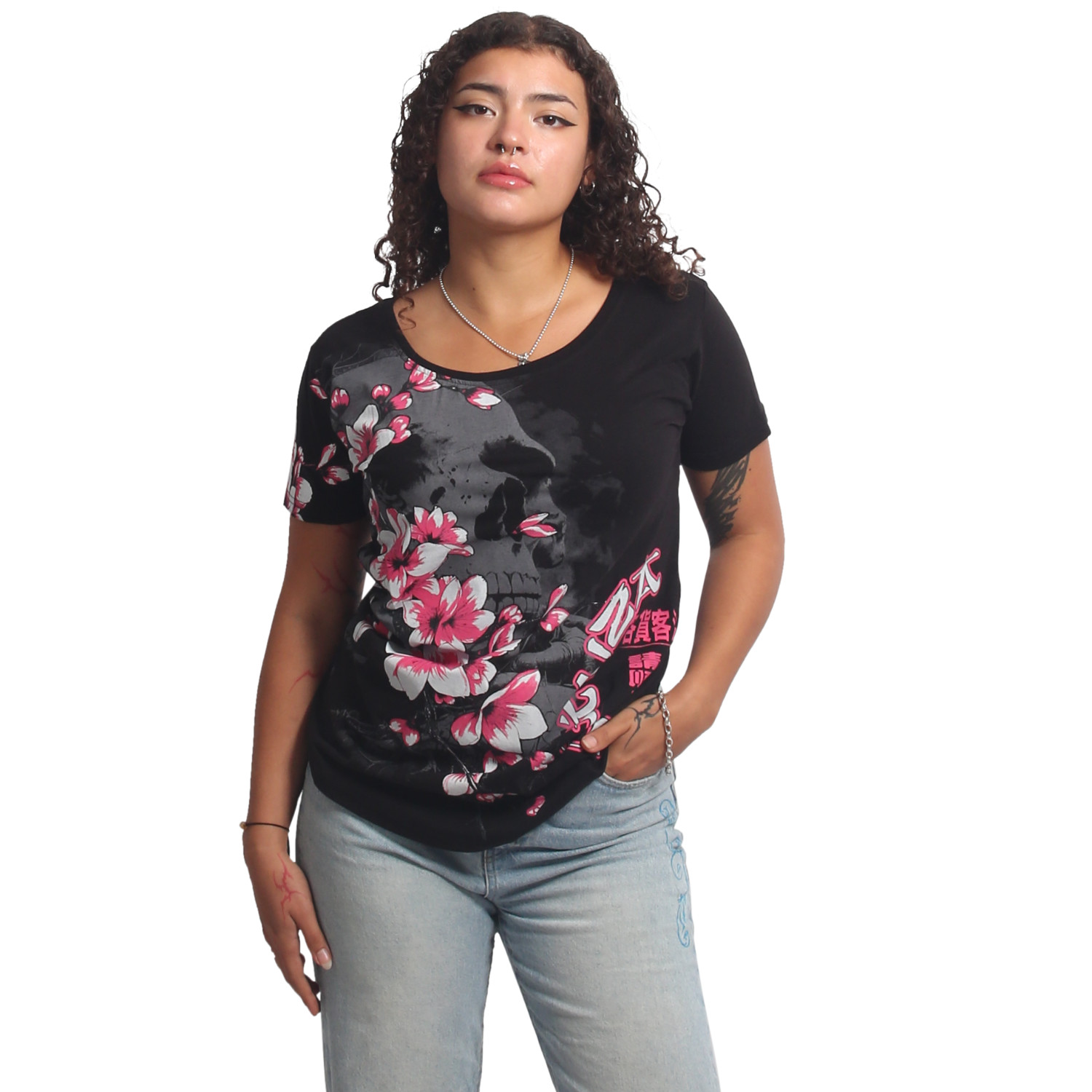 Yakuza dámské tílko Hanami Curved Crew Neck T-Shirt black 3XL