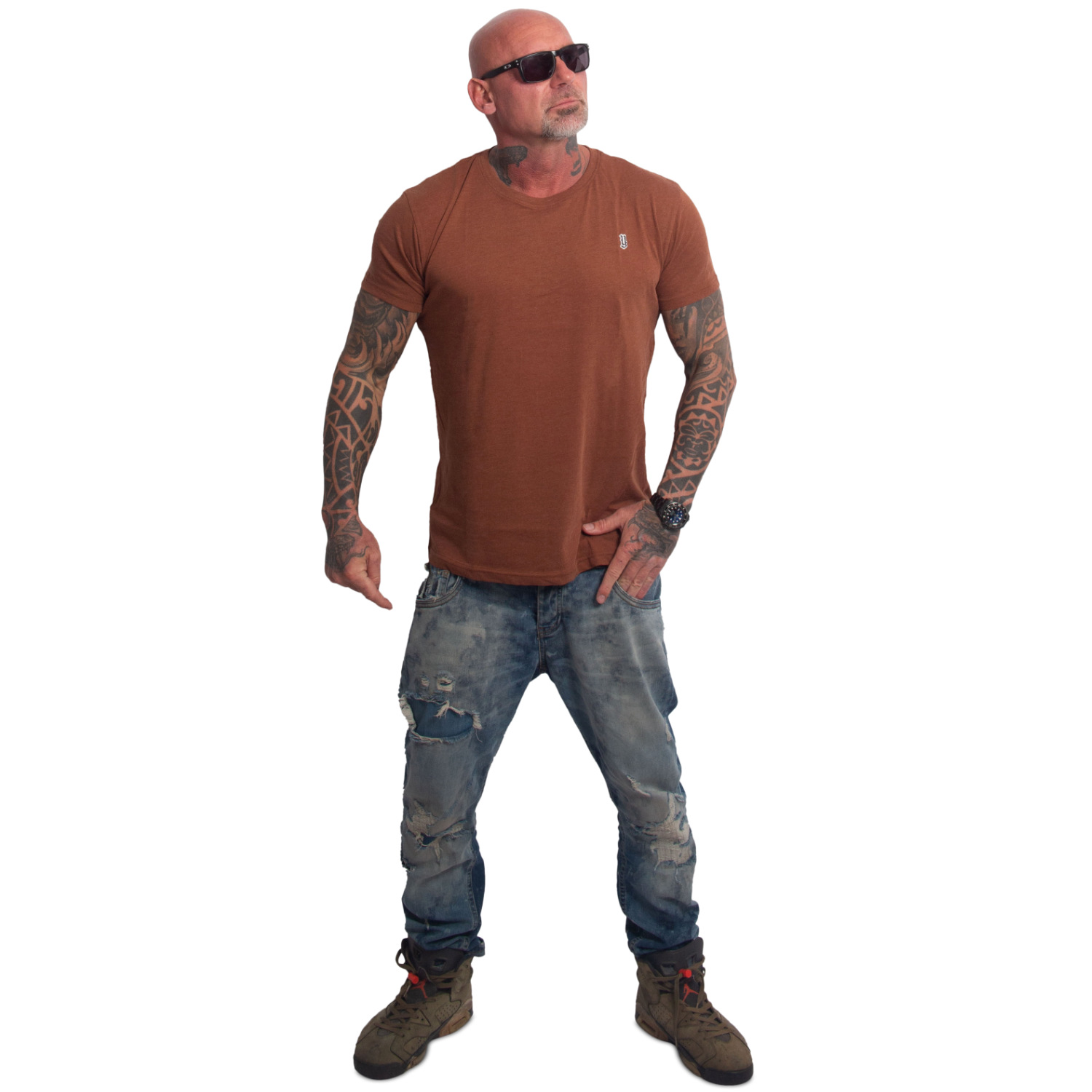 Yakuza pánské tričko Plain Regular Basic T-Shirt brown 4XL