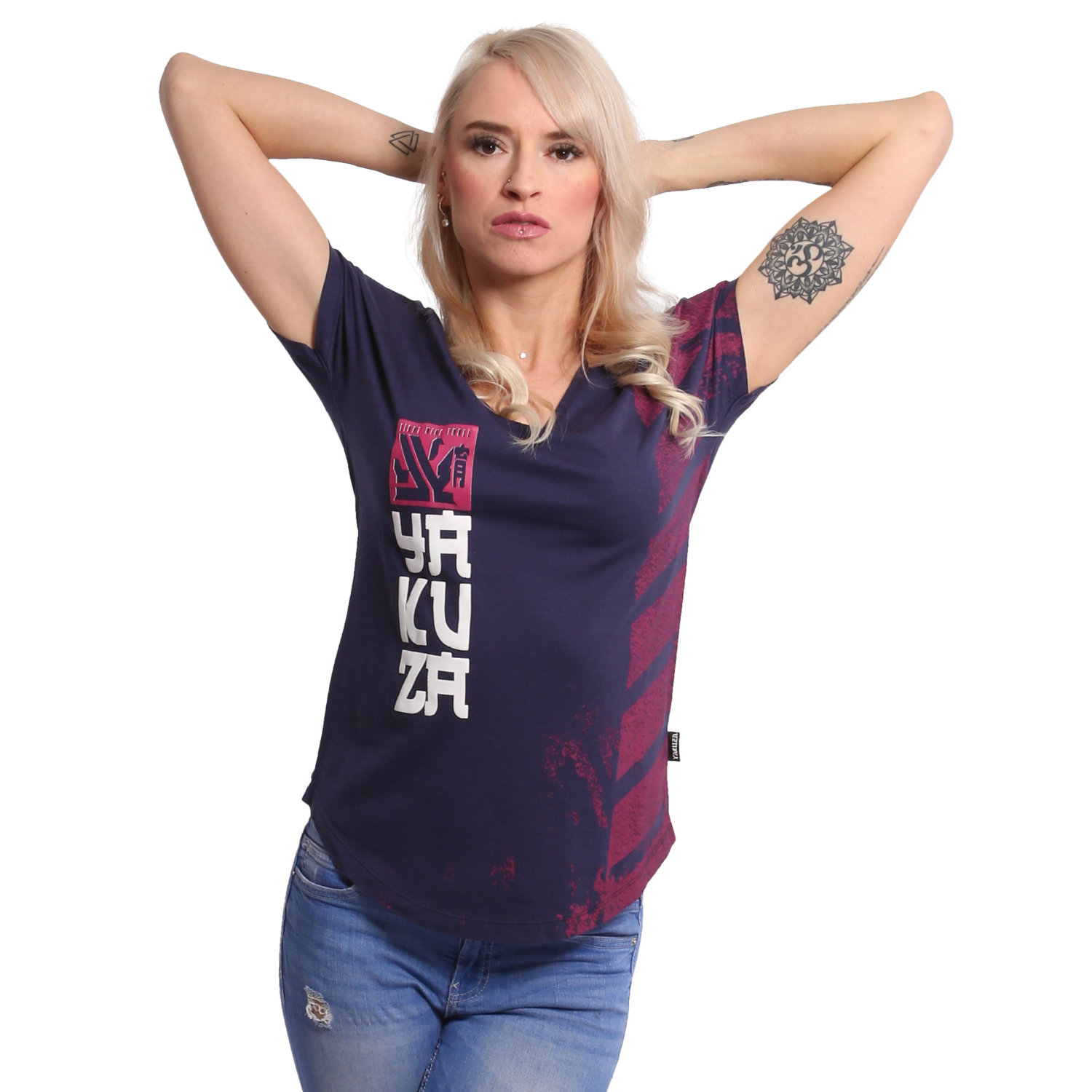 Lighting Skull Dye V Neck T-Shirt
