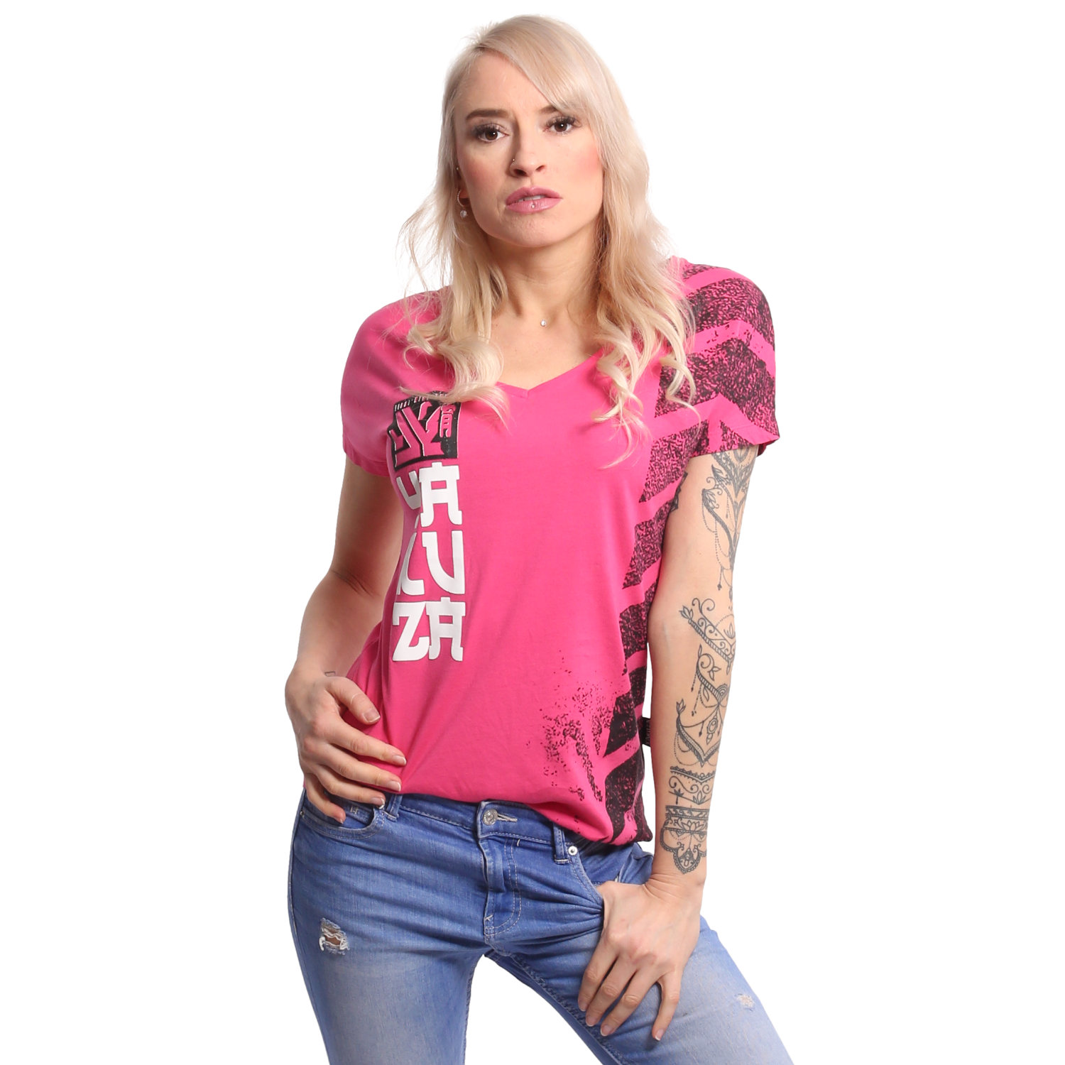 Lighting Skull Dye V Neck T-Shirt