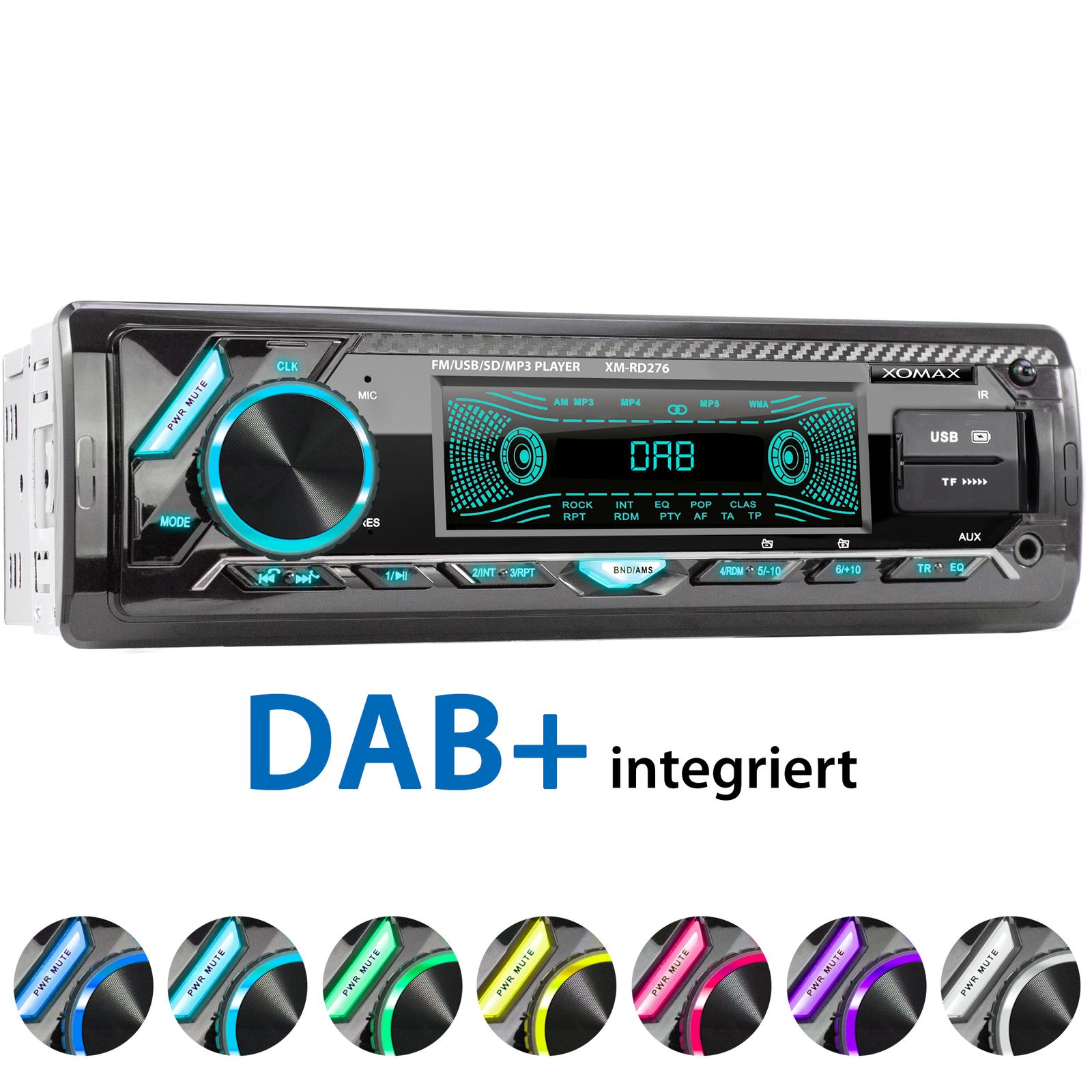 XOMAX XM-RD276 Autoradio mit DAB+ plus, Bluetooth Freisprecheinrichtung,  USB mit Ladefunktion, SD, AUX, 1 DIN | plentyShop LTS