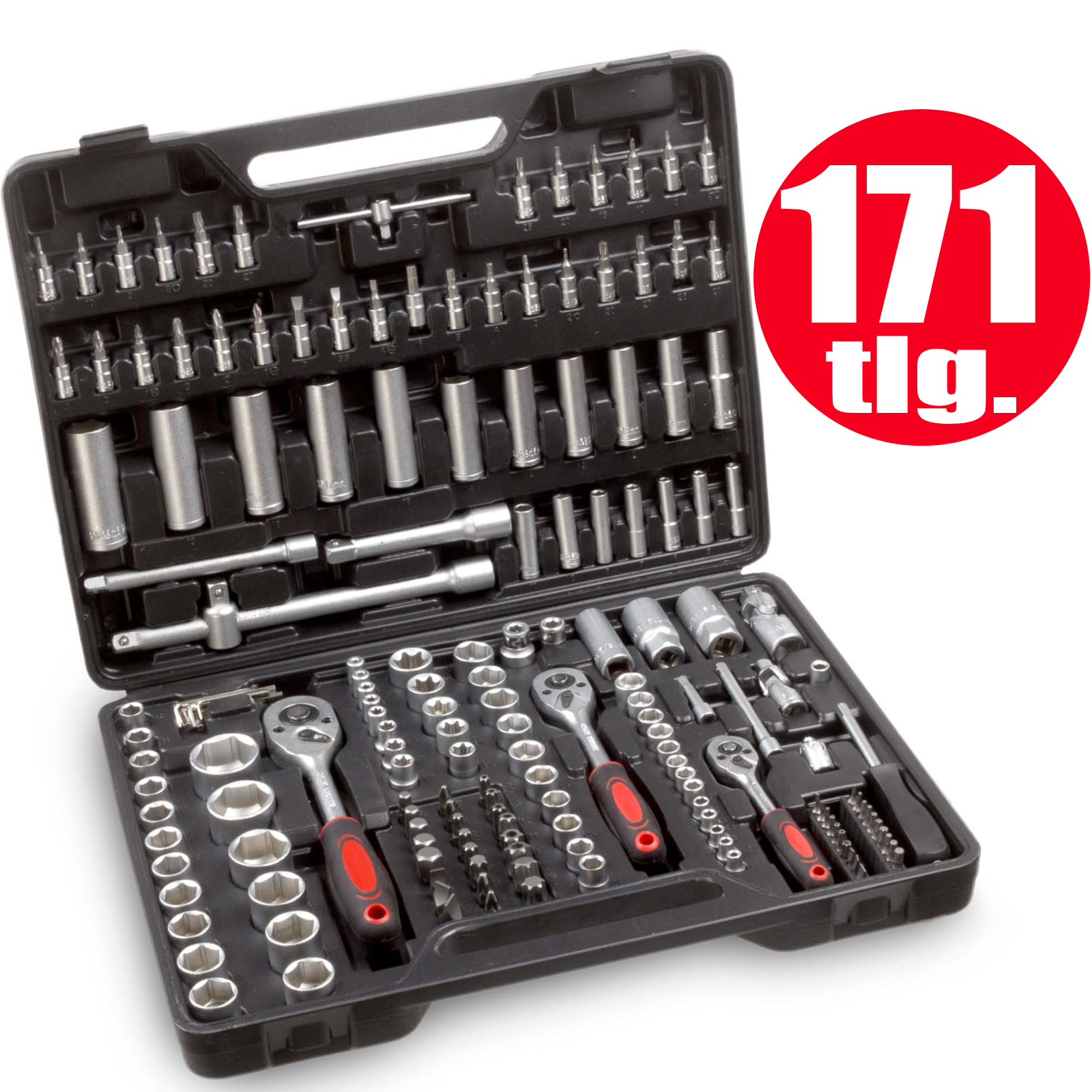 Steckschlüsselsatz 1 2 1 4 3 8 Unterschied Steckschlüsselsatz 171-tlg 1/2 1/4 3/8 Knarrenkasten Ratschenkasten