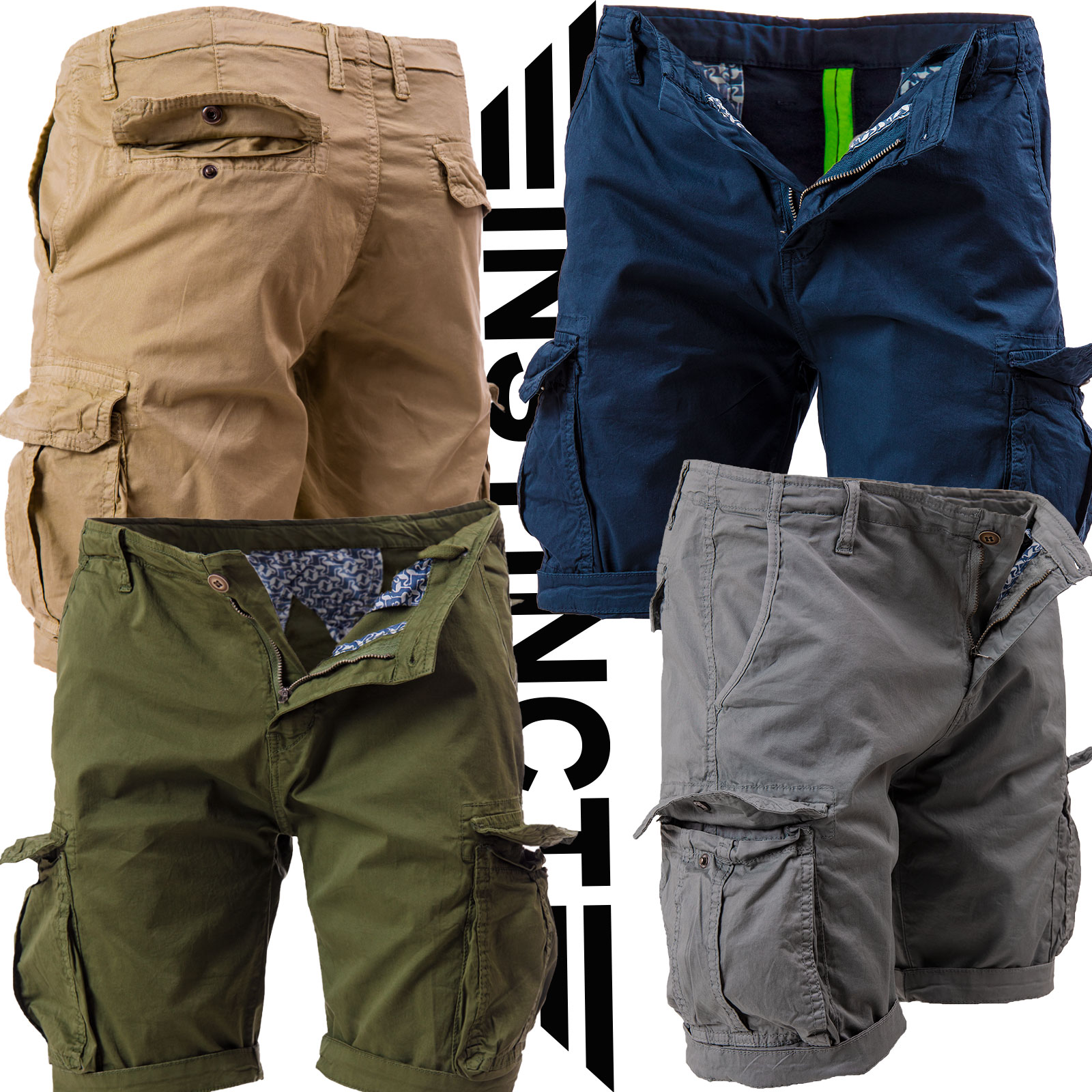 Jeans Cargo Uomo Slim Fit In Cotone Elasticizzato – Tasche Laterali, Colori: Nero, Blu, Grigio, Beige, Cachi