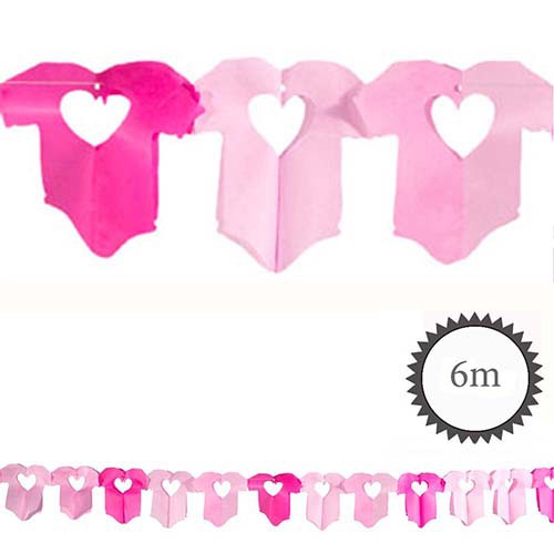 PARTY DISCOUNT Girlande „Baby Bodys“ – 6m Papiergirlande In Rosa, Für Babyparty & Taufe